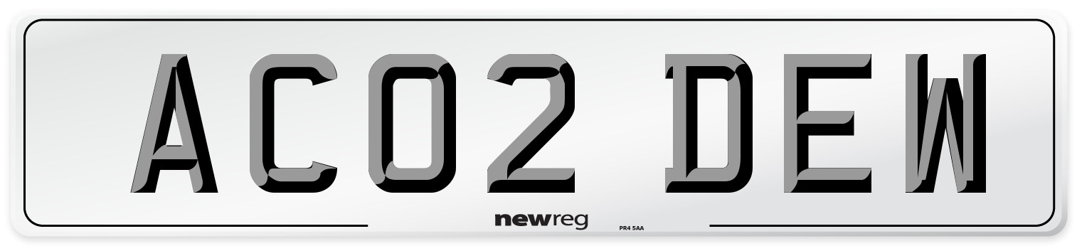 AC02 DEW Number Plate from New Reg